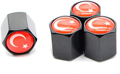 Türkei Flagge Stil Reifen Ventil Staubkappen Staubdicht Reifen Kappe Ventilschaftkappen für Autos, 4 Teile/Satz (Schwarz)