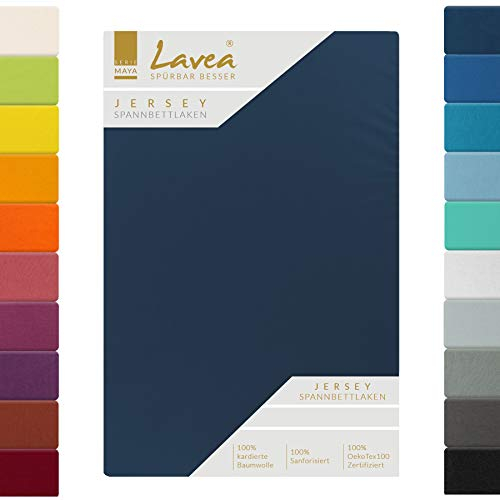 Lavea Topper Spannbettlaken, Topper Spannbetttuch, Jersey Topper Serie Maya, 200x220cm für Boxspring- und Wasserbetten, Galaxyblau, 100% Baumwolle, hochwertige Verarbeitung, mit Gummizug