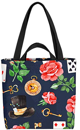 VOID Wunderland Karten Rosen Tasche 33x33x14cm,15l Einkaufs-Beutel Shopper Einkaufs-Tasche Bag