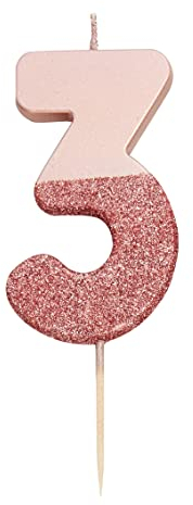 Talking Tables Roségold Glitter Nummer 3 Kerze | Kuchendeckel Dekoration in Premiumqualität | Schön, funkelnd für Kinder, Erwachsene, 21. Geburtstagsfeier, Jubiläum, Meilenstein