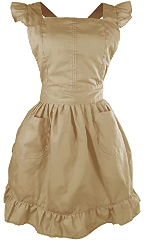 LilMents Petite Maid Rüschen Retro Schürze Küche Kochen Reinigung Fasching Cosplay Kostüm (Capuccino)
