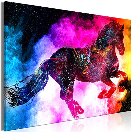 decomonkey Bilder Pferd Abstrakt 90x60 cm 1 Teilig Leinwandbilder Bild auf Leinwand Vlies Wandbild Kunstdruck Wanddeko Wand Wohnzimmer Wanddekoration Deko Tiere bunt