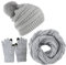 Joligiao Mütze Schal Damen Winter Beanie Strickmütze Set Damen Fellbommel Beanie Schal Set Stricken Touchscreen-Handschuhe Weiche Loop Schal Fleece Handschuhe Chic,Grau,Einheitsgröße