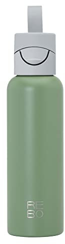 REBO Smart Water Bottle - Tracks Water Intake & Helps You Stay Hydrated - We Collect Plastic Bottles From Oceans - Stainless Steel Double Wall Vacuum Insulated Bottle 600 ml (Turtle Green)