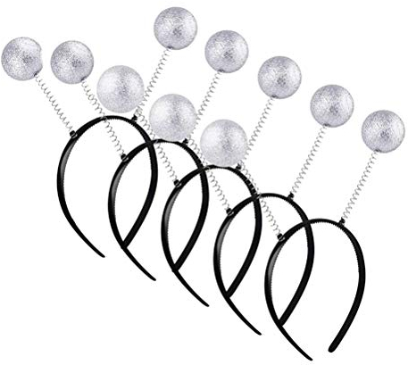 Henoot Lot de 5 serre-têtes Alien - Argenté - Avec 2 boules rondes - Effet pailleté - Coccinelle - Pour cosplay - Halloween -