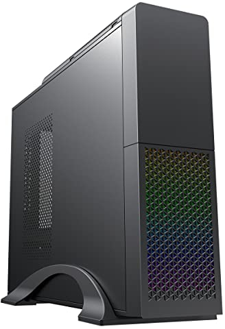 CiT S015B Micro-ATX Desktop PC Case With RGB Rainbow Front LED, 1 x 8cm Black Top Fan & CiT 300W Micro-ATX Power Supply (M-300U) Included | Black