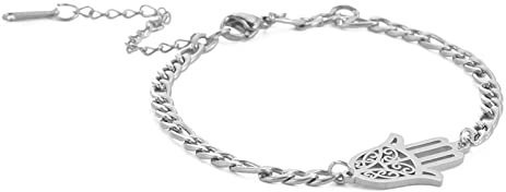 Armband für Frauen Herren Hamsa Hand der Fatima Silber-Evil Eye Schutz Armbänder zierliche Kettenglieder verstellbares Armband Charm spirituelles Schmuckgeschenk, Edelstein, Ohne Edelstein