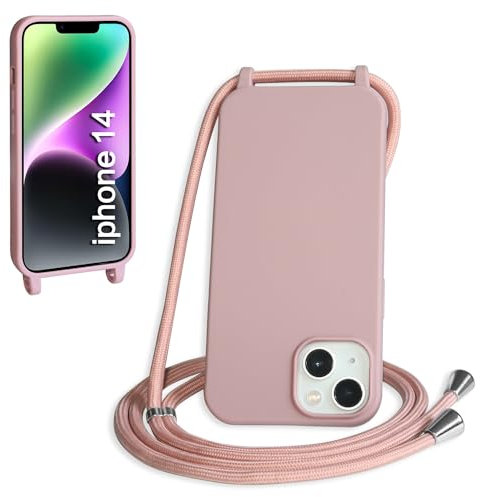 WenBaby Coque avec Cordon pour iPhone 14,Collier pour Étui bandoulière Colliers de cellulaire Mince Antichoc Réglable Lanyard Silicone Case,Couleur Lotus