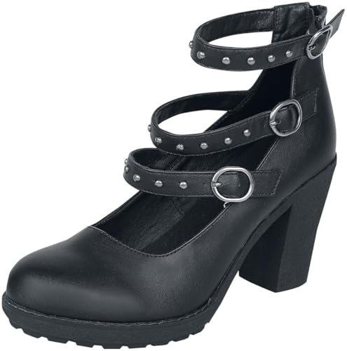 Gothicana by EMP Damen Schwarze High Heels mit Riemen und Nieten