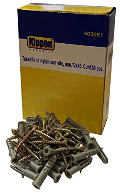 Kippen 9030E1 - Confezione da 50 Tasselli in Nylon con Viti. Misura 12x45 mm.