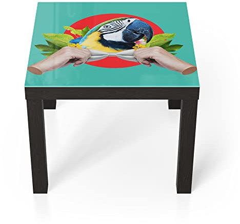 DEQORI Glastisch | schwarz klein 55x55 cm | Motiv Vornehmer Papagei | ausgefallener Beistelltisch aus Glas | Hochglanz Couchtisch fürs Wohnzimmer | moderner Couch Tisch mit Design