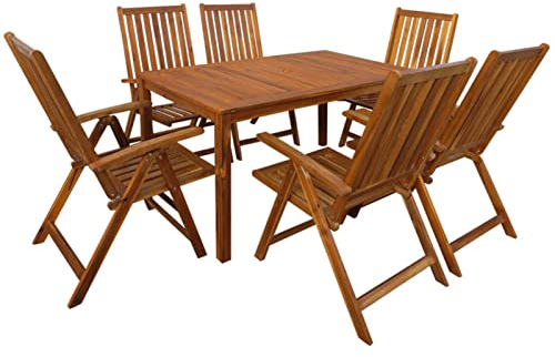 Tidyard 7-TLG. Garten Essgruppe Holz, Sitzgruppe Garten 6 Personen, Esstisch mit 6 Stühlen Set, Garten Terrasse Möbel Balkonmöbel Sitzgarnitur, Massivholz Akazie