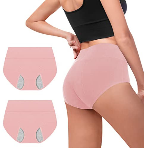 Walifrey Period Pants, Menstrual Underwear for Women, Cotton Knickers Multipack with Leakproof Crotch for Heavy Flow Extra Protection XL 2pack Peachy