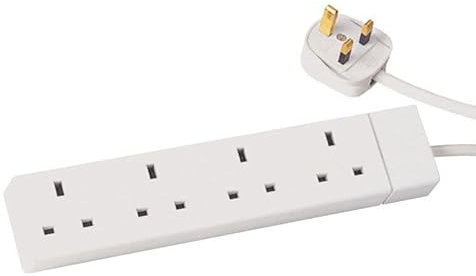 Cavo di prolunga a 4 vie, 1 metro, 13 A, presa elettrica UK, bianco