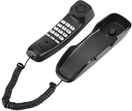 Wandtelefon, Festnetz-Wandtelefon mit Klarton-Stummschaltfunktion Wahlwiederholung der Letzten Nummer, Hängetelefon mit Integrierter Wähltastatur (Schwarz)