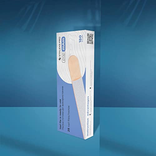 Lima per unghie usa e getta bianca Staleks PRO papmAm lime su base in legno DWCE-22 Expert 22 100/150/180/240 grana (25 pezzi) manicure pedicure gommalacca nai salone (grana 180)