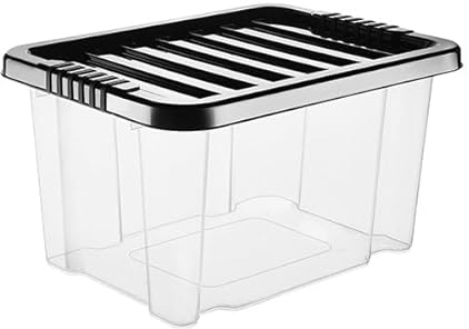 VTL® PLASTIC STORAGE BOXES WITH LID - BLACK LID - 17 SIZES - HOME - BEDROOM - GARAGE - OFFICE - SCHOOL - STORAGE - NESTABLE - STACKABLE (24 LITRE, 1 BOX)