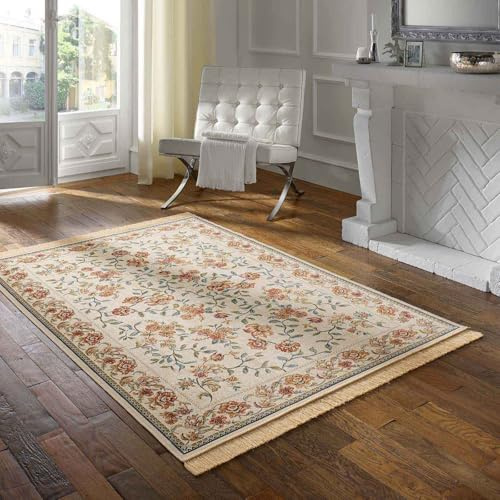 Taracarpet Teppich Palazzo Royal Antique Roses Creme 135x195 cm Kurzflor Orientteppich für Wohnzimmer Esszimmer und Schlafzimmer