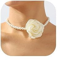 Jovono Camelia gotica Perle Collane Collana girocollo con fiori Collana con perline bianche Catene Collana con rose per feste Gioielli per donne e ragazze (bianco)
