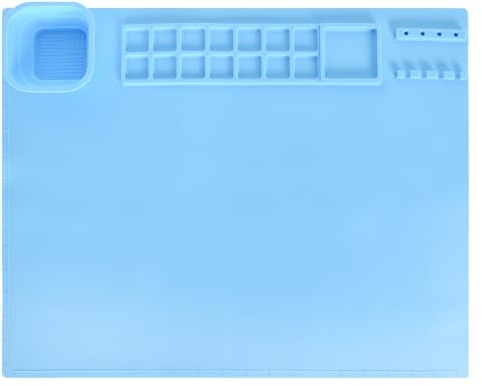 Tapis de Peinture en Silicone, Tapis d Art en Silicone Bleu 51 x 40,6 cm, Tapis de Dessin Antidérapant avec Tasse, Tapis Antiadhésif Résistant pour le Bricolage, la Peinture