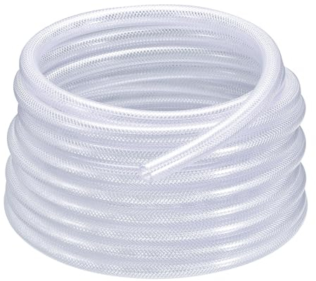 sourcing map Gewebeschlauch PVC Schlauch mit Gewebe 9 x 15mm (3/8 x 5/8) Innen Ø x Außen Ø Geflochtene Verstärkte Rohr 15.2 Meter Rolle Transparent Hochdruck Druckluftschlauch Wasserschlauch