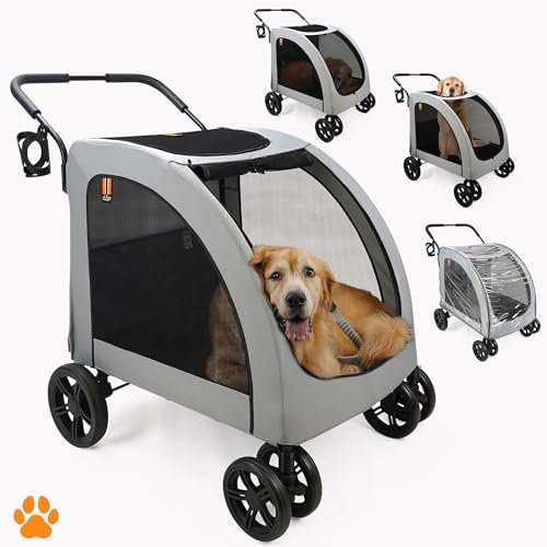 MY DUQUE - Chester Hundebuggy für große Hunde und Katzen | Faltbarer Hundewagen mit max. 50 kg Traglast | Geräumiger und bequemer Hundebuggy inkl. Regenschutz und Getränkehalter