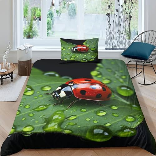 SHEYLE Lady Bug Bed Linen Sets Mikrofaser Steppdeckenbezug Reißverschluss Ladybird Bettdeckenbezug Weichs Bettwäsche Set Verstecktes Scharnier Bettbezug Single(135x200cm)