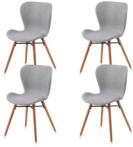 KHG Esszimmerstuhl Polsterstuhl 4er Set Küchenstuhl Skandi Look Hellgrau - Stuhlbeine Holz Eiche Massiv geölt - BHT 47 x 82 x 53 cm - bis 110 kg - ideal für Küche Büro Wohnzimmer