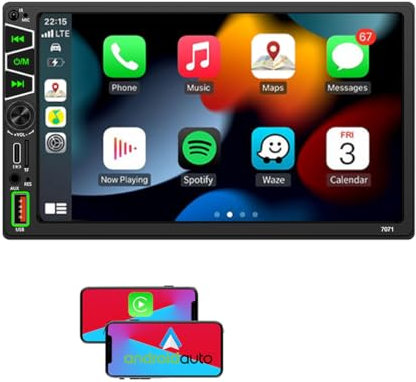 BOOMBOOST Single Din Car Stereo with Wireless Carplay and Android Auto, 7 Inch Touch Screen Car Radio with Bluetooth FM Radio Mirror Link TF/USB/AUX Input Type-C port