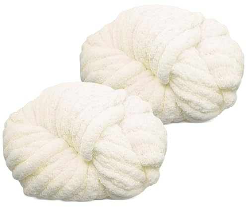 Hengrongshen Dicke Wolle 2 Stück 500g, Chunky Yarn für Armstricken, Häkeln von Decken, XXL Riesen Wolle zum Weben von Schals, Mützen, Haustier Nest - Weiß
