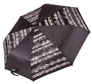Musikboutique schwarzer Mini-Taschenschirm mit Noten, manuelle Öffnung
