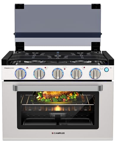 CAMPLUX Classic RV Propane Range 17 Inches, Propane Range Oven with 3 Burners Cooktop for RV, RV Propane Stove Oven Combo 28,100 BTU/Hr, Stainless Steel RGS17MSF