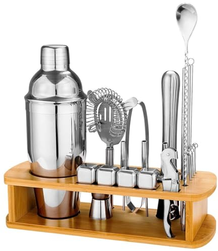 VejiA Mélangeur Ensemble Complet d'outils de Barman d'étagère Ensemble de 23 pièces Shaker Pot Tasse à Cocktail Ensemble de Tasse Shaker en Acier INOX