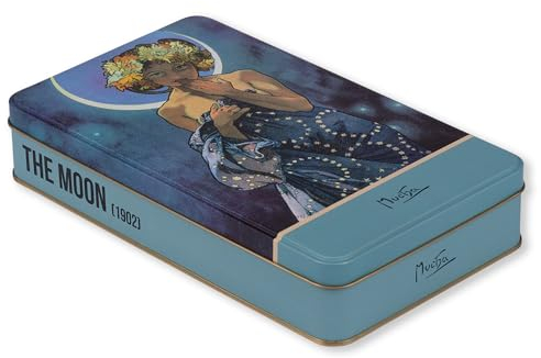 NOTIQUE Blechdose Metalldose mit Deckel, Nostalgic Art Dose Box, Keksdose, Vorratsdose für Kleinigkeiten – Kollektion Herbarium (Alfons Mucha - Luna)