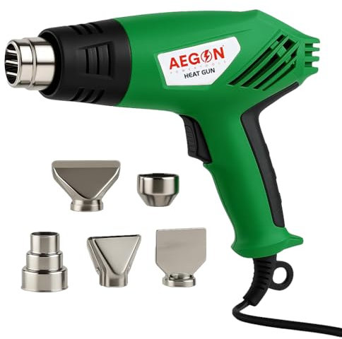 AEGON AHG-2000 Professional 2000W Heat Gun with 5 Nozzles | Dual-Speed Tool Featuring Variable Temperature (190°C - 700°C) for PVC Shrinking, Wrapping, Crafts, Plastic Molding and Water Defrosting