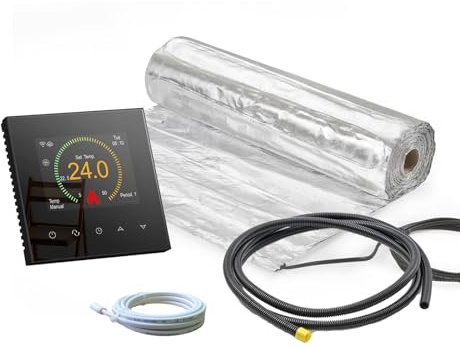 ew direkt Komplett-Set elektrische Fußbodenheizung AluPro 140 für Laminat/Klickvinyl mit Thermostat RT-70 Wlan Tuya/Smart Life (18 m² - 0,5 x 36 m)