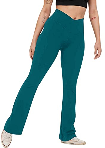 Criss Cross Yogahose mit hoher Taille, Bootlegs, V-Ausschnitt, überkreuzt, ausgestellte Leggings, hohe Taille, weites Bein, Sport, einfarbig, leger, Bootcut, Workout-Hose, Sweathose, Damen-Yogahose,