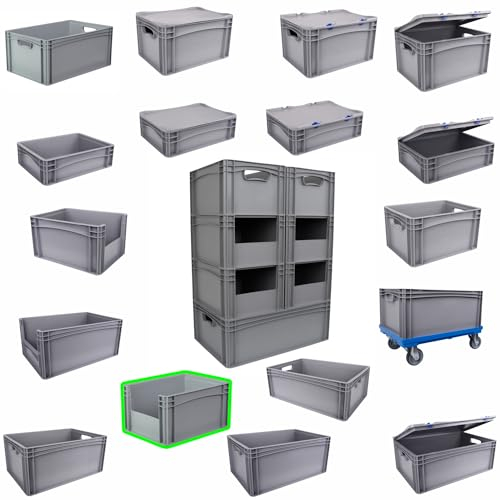 Hesselink Eurobox 40x30x22 cm, mit Entnahmeöffnung, stapelbar, 20,8 Liter, grau, lebensmittelecht, Eurobehälter kombinierbar mit Deckel