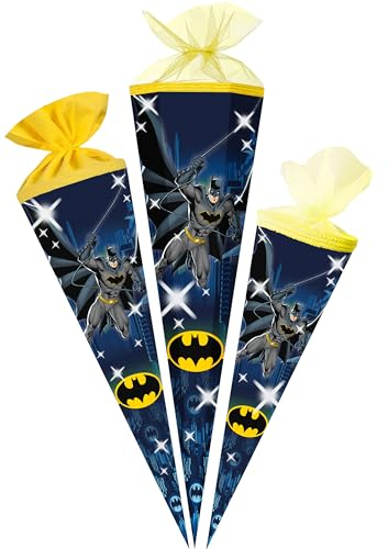 alles-meine.de GmbH Schultüte - Batmann - 35-85 cm - Größe wählbar - Spitze wählbar - Zuckertüte - Tüll - oder Filzabschluß - eckig/rund - klein & groß - Geschenktüte - Schul..
