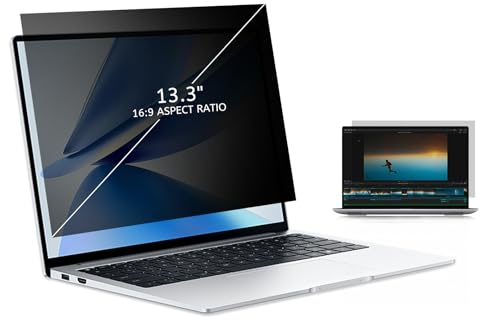 MOBDIK Laptop Privacy Screen 13.3 Inch for 16:9 Ratio Computer Monitor, Removable Anti Glare Blue Light Filter, Anti-Spy, Anti-Scratch