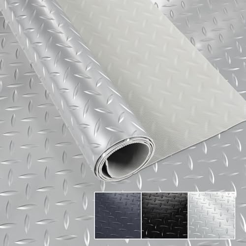 PVC Bodenbelag Meterware 1,5mm Antirutschmatte Bodenmatte geruchslos Noppenmatte Riffelblechmatte Tränenblech Karo Dionis rutschfest Tränenblech Silber 320x100cm