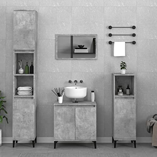 Keyroto 3-TLG.Badezimmermöbel Set Badmöbel Set Badezimmerschrank Set Badezimmer Möbel Set Holzwerkstoff Betongrau