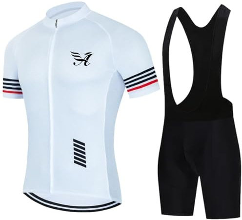 Pro Team 2024 Radtrikot Set für Herren, Sommer, Mountainbike-Jersey und Trägerhose mit 9D-Polsterung, Gel, atmungsaktiv, für Outdoor-Sportarten, Weiß -1, S