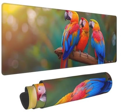 Grand tapis de souris de jeu 1200x600x3mm XXL Multifonction Mouse Pad, avec bords cousus, base en caoutchouc naturel antidérapant durable tapis de clavier Le perroquet Tapis de Bureau pour Gamer E-731