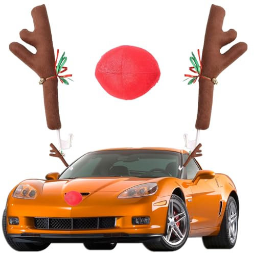 Rentier Auto Weihnachtsdekor, Weihnachtsdeko Auto, Rentier Kostüm Auto Deko, Geeignet für die Dekoration Von Autos, Lkws und Lieferwagen, Tragen Sie zur Weihnachtsatmosphäre Bei, 44 x 14cm
