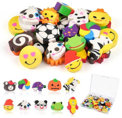 30 Pcs Radiergummi Tiere Set, lustig für Kinder, mit Boxverpackung, bunte Schulsachen für Skizzen und Büro - Halloween, random Style