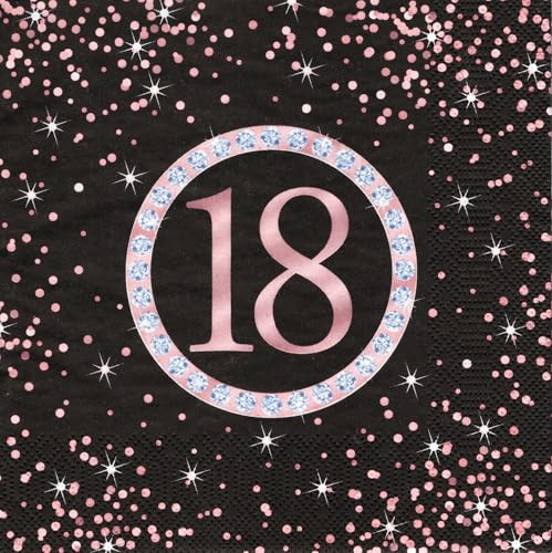 20 Servietten 18. Geburtstag, 18. Geburtstagskind, Diamant, schwarz, rosa, Debüt, Jubiläumsservietten, 18 Jahre alt, 33x33 cm