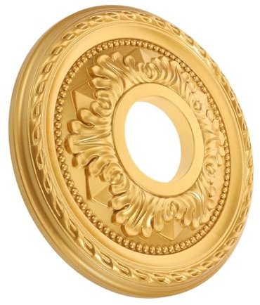 QUMIIRITY Goldfarbenes Rundes Pu Deckenmedaillon Dekorative Lichtabdeckplatte Vielseitige Deckenverkleidung Für Wohnzimmer Und Büro Einfache Installation Mit Anleitung Eleganter Wandbildlich