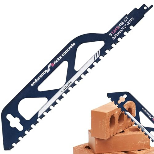 Reciprocating Saw Blade 12in Universal Carbide Reciprocating Saw Blade Concrete Sabre Saw Blade Alloy Steel Brick Concrete Cutting Saw Blade Masonry Cutting Blade for Cement Composite Panel (12in)