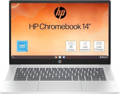 HP Chromebook 14 | Intel Processor N100 Processor| 8 GB RAM | 128 GB Flash Storage | Intel UHD Graphics | FHD Display | Up to 12hrs battery | Chrome OS | Dual Speakers | Glacier Silver | 14a-nf0003sa